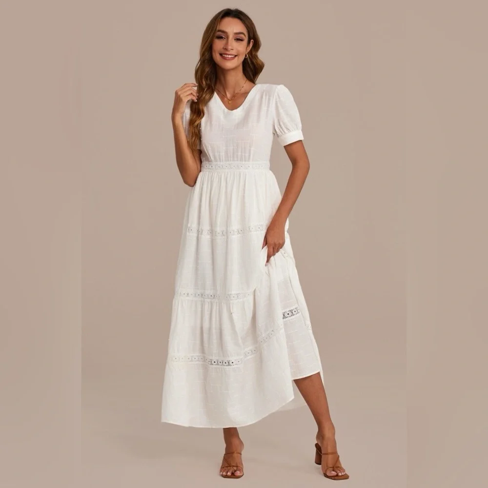 NWOT Petallush short sleeve V-neck cotton a-line maxi dress size medium M  b44